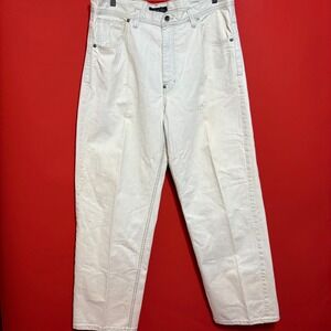 Sean John Mens Jeans Size 38 Cream Distressed Embroidered‎ Denim